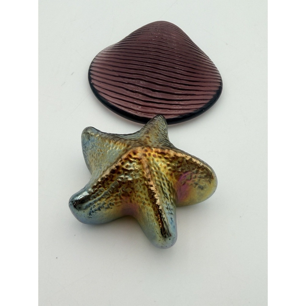 Robert Held Art Glass Starfish & Shell Paperweight Signed RHAG Iridescent Canada